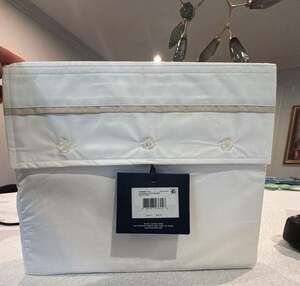 Ralph Lauren Home Palmer Percale Organic Cotton King Flat Sheet Sand Dune white